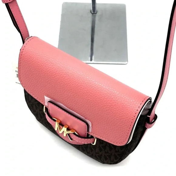 Michael Kors Small Reed Leather Saddle Crossbody Bag Brown/Pink (NWT) - Picture 7 of 12